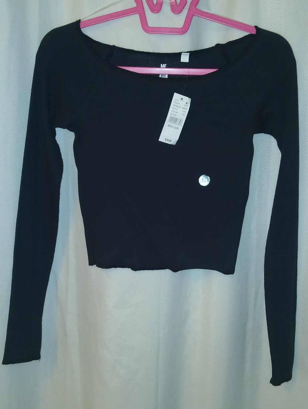 ME TO WE Essentials Black Long Sleeve Boatneck Crop Top, Size M Women's